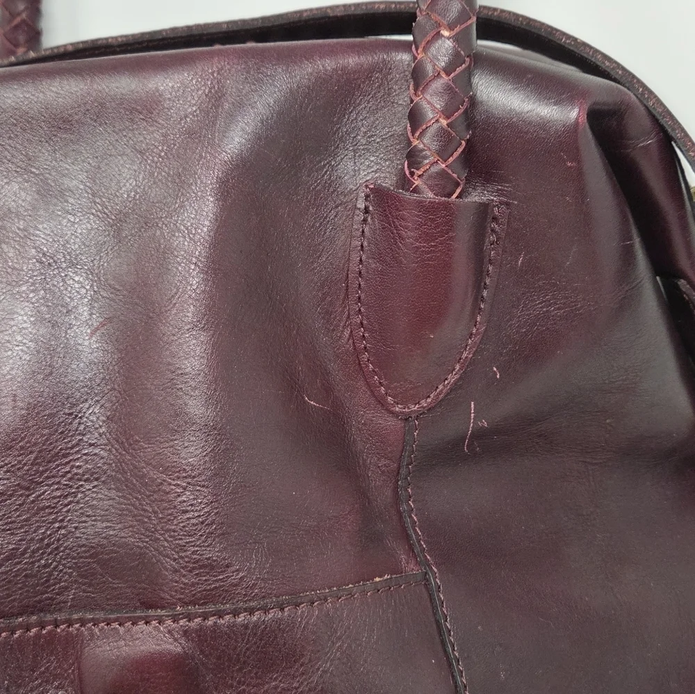 Patricia Nash Paloma Burgundy Patchwork Woven Leather Satchel Detachable Strap